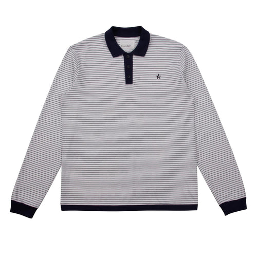 Play Well LS Polo Off White/Deep Navy Pin Stripe - SS23