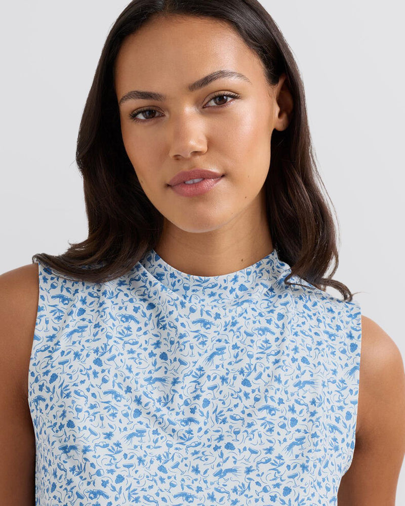 Womens Rachel Vino Flora Ruched Sleeveless Top Blue Starling