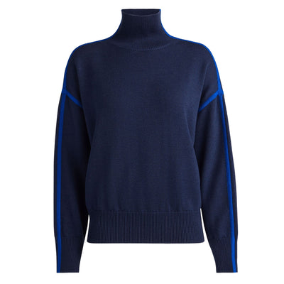Womens Merino Wool Contrast Stripe Turtleneck Sweater Space - SS24