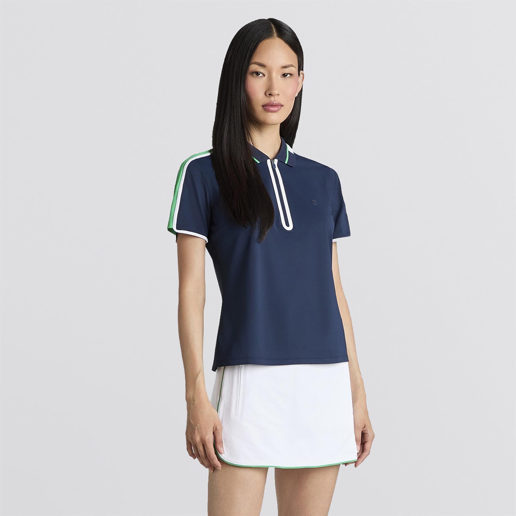 Contrast Sleeve Tech Pique Quarter Zip Polo Twilight