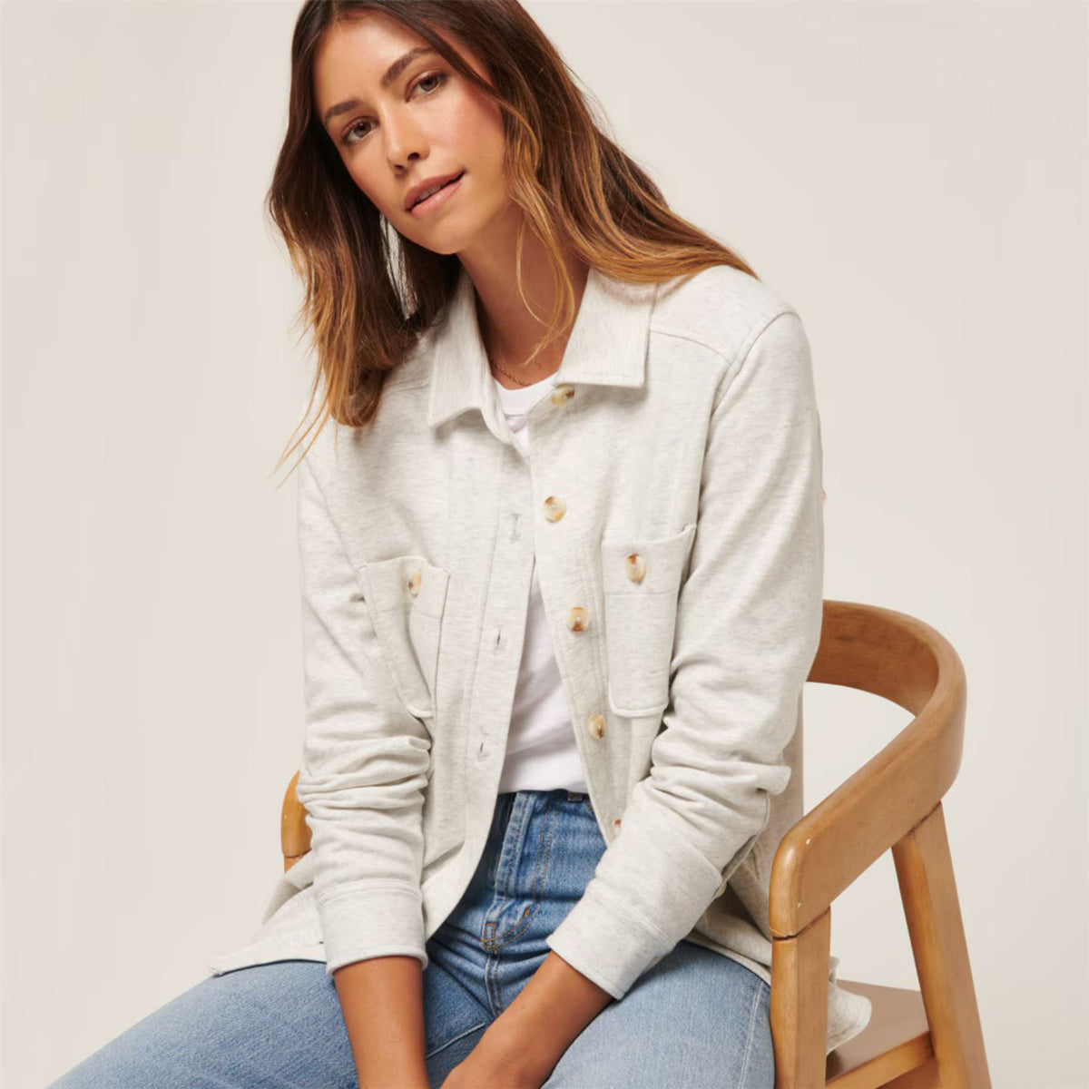 Womens Cloud Shacket Heather Light Gray