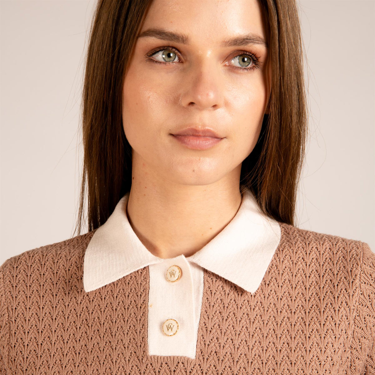 Womens Christy Polo Sand/Pinky White