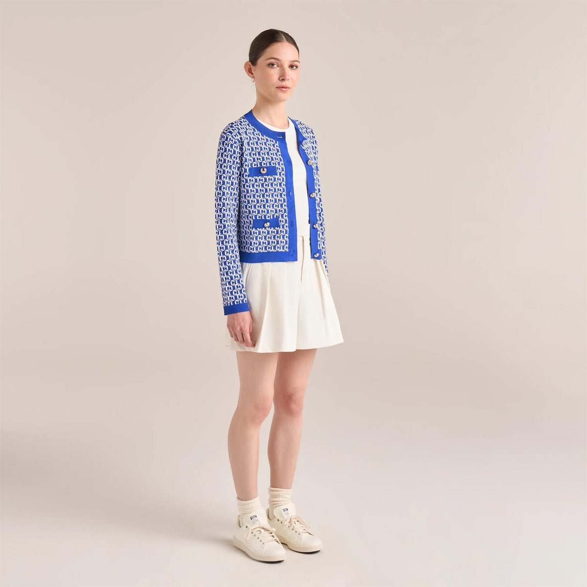 Womens Amelia Knit Cardigan Marazine Blue/Snow White
