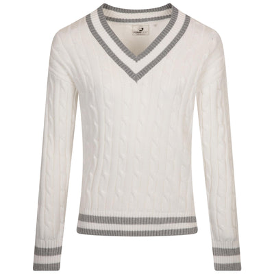 Womens V-Neck Cable Knit Sweater White - SS24