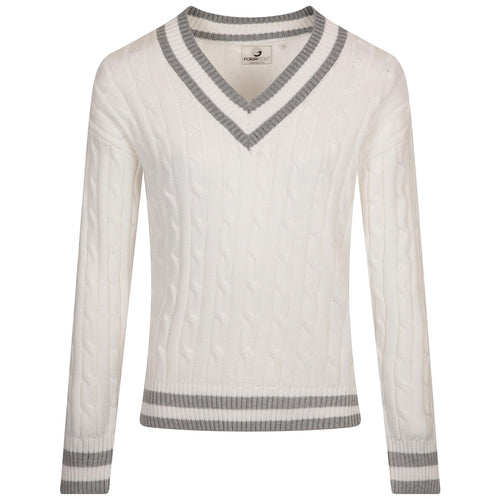 Womens V-Neck Cable Knit Sweater White - SS24
