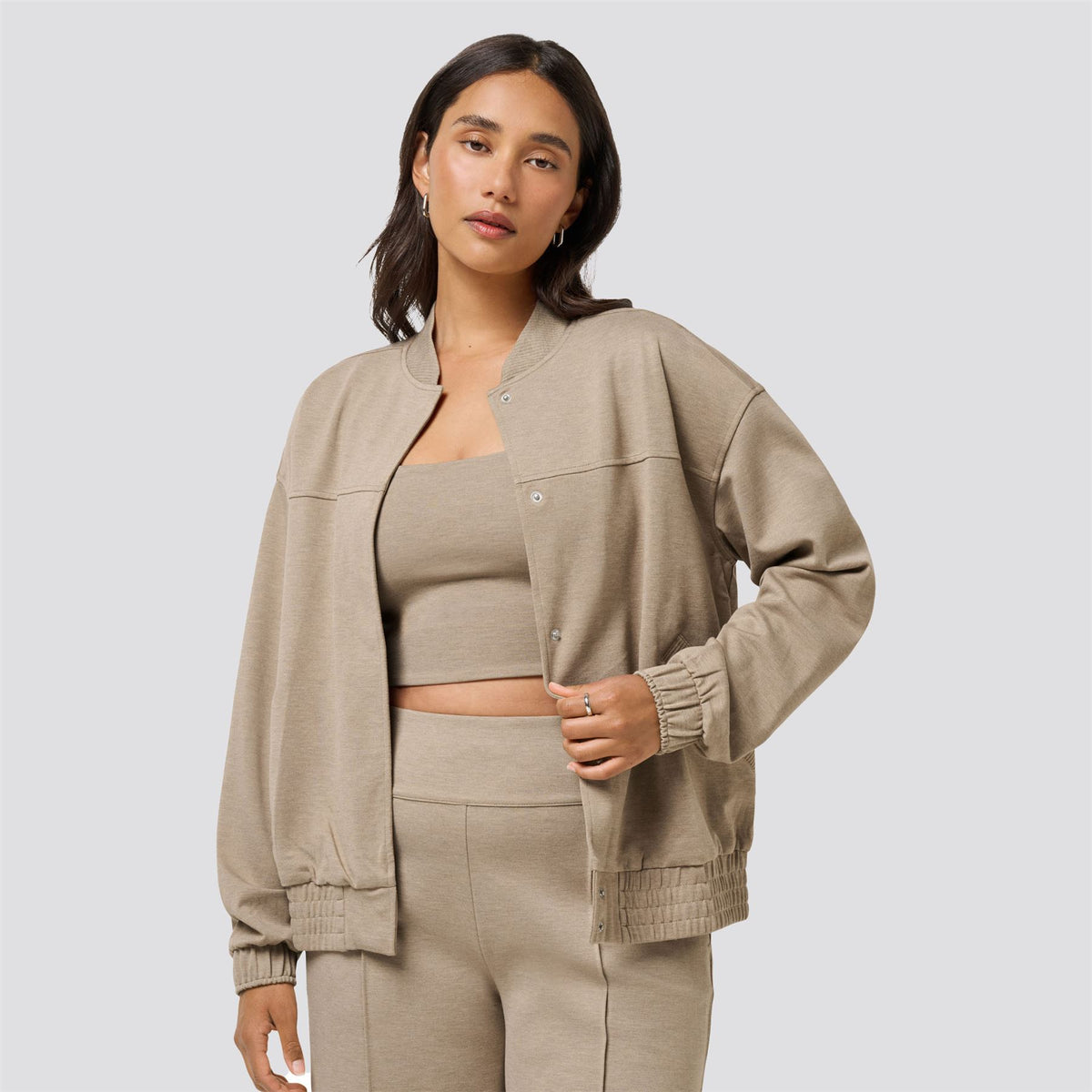 Womens Friday Ponte Bomber Jacket Heather Portabella