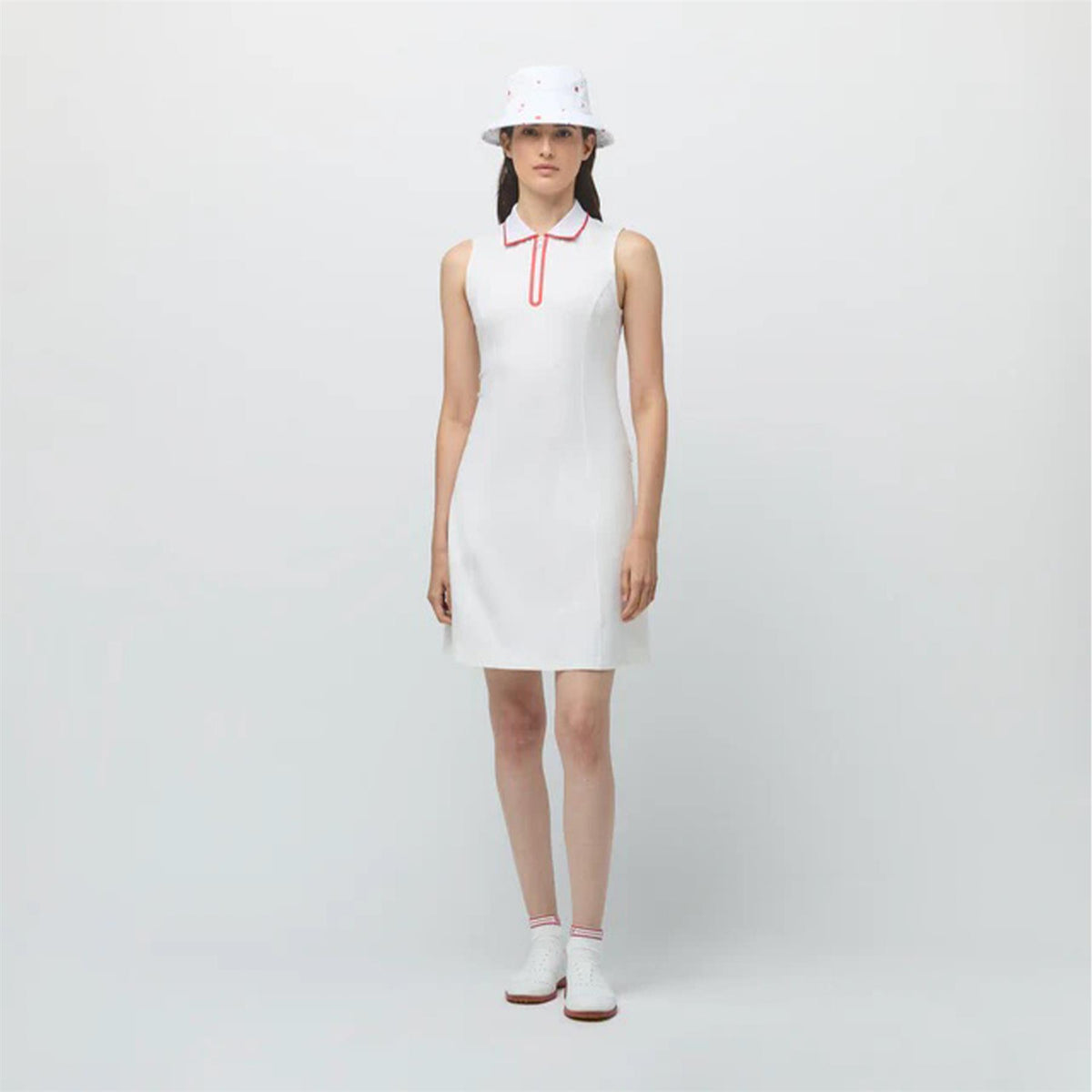 Womens Quarter Zip Polo Dress White/Sport Red