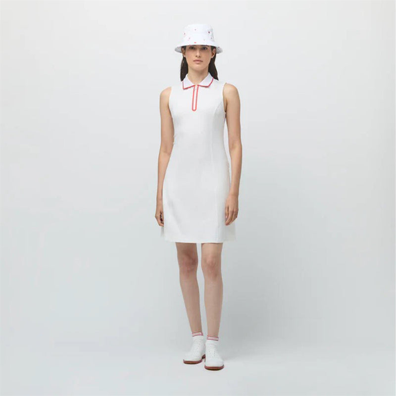 Womens Quarter Zip Polo Dress White/Sport Red