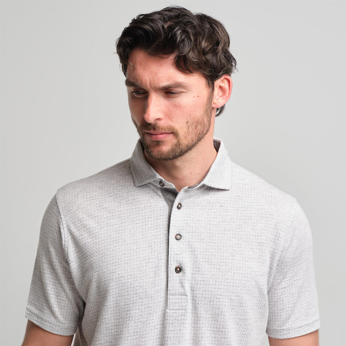 Fessenden Polo Light Grey Heather Houndstooth