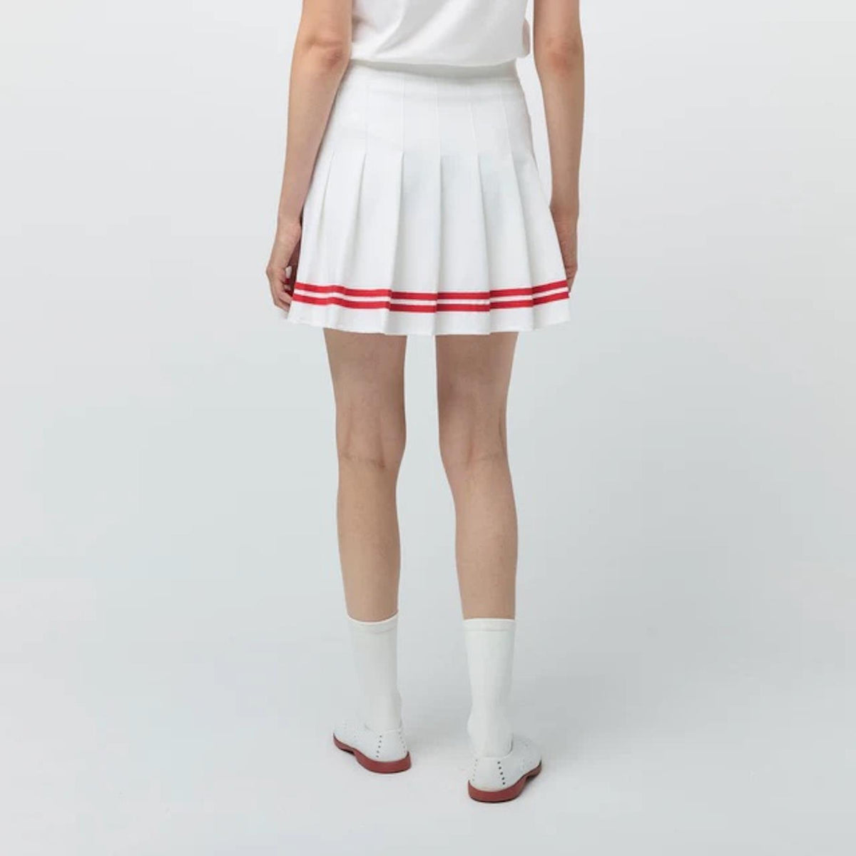 Womens Ribbon Pleated Skirt White/Sport Red