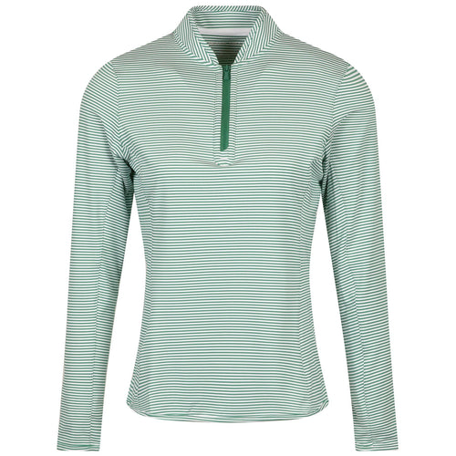 Womens Vista Stripe Lightweight Zip Sun Shirt Field Green/White - SS25