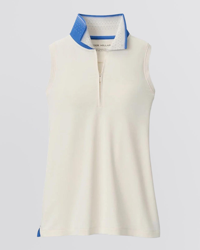 Womens Chrissie Sleeveless Zip Polo Ivory/Blue Starling
