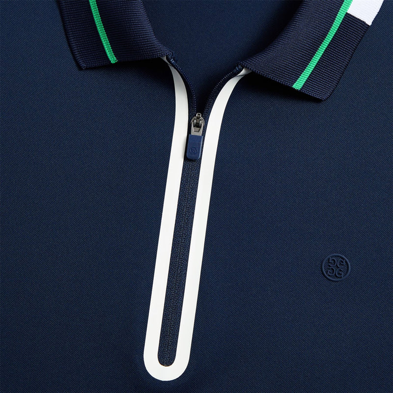 Contrast Sleeve Tech Pique Quarter Zip Polo Twilight