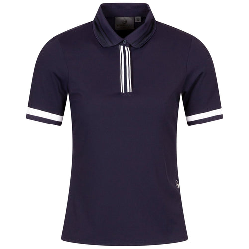 Womens Button Placket Rib Polo Navy - SS25