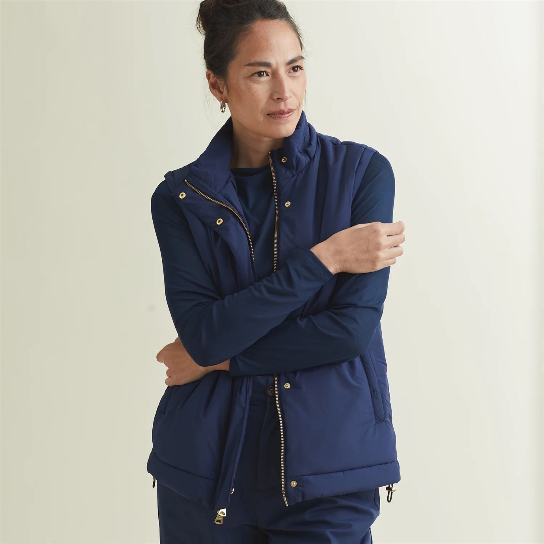 Womens Fait Tout Hooded Jacket Vest Dress Blues