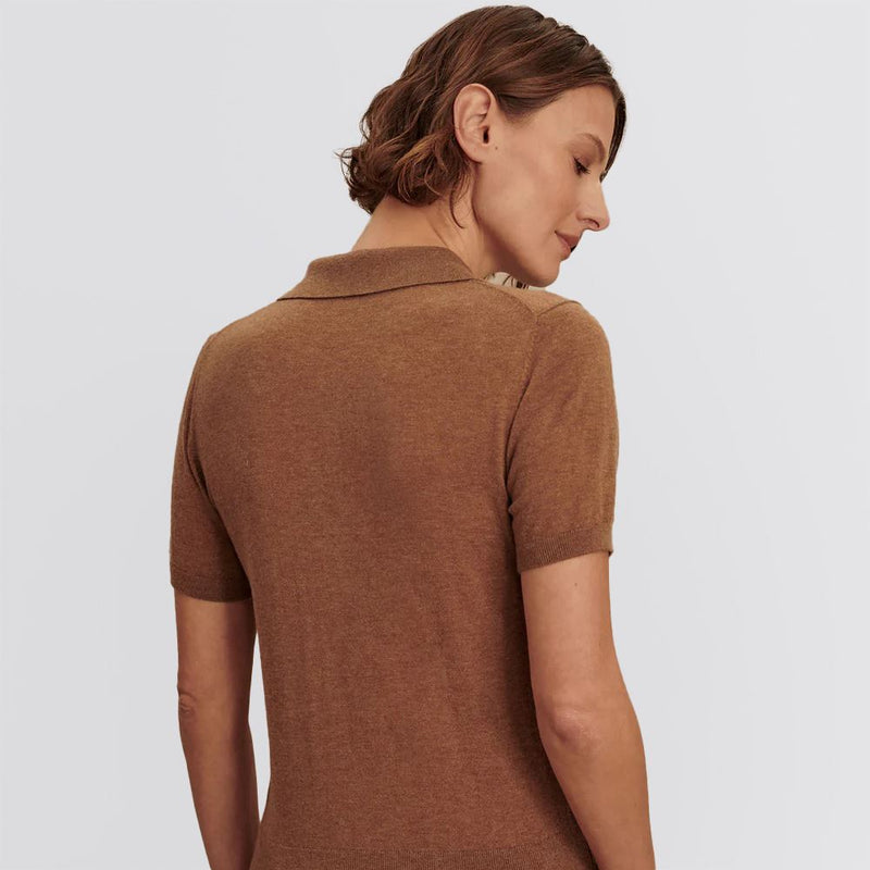 Womens Toni Fine Knit Polo Deep Sand