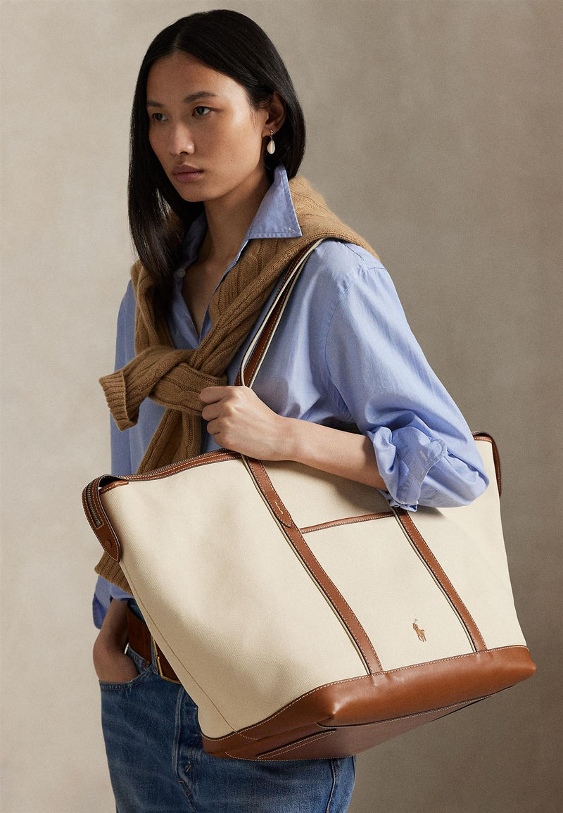 Canvas & Leather Large Shoulder Tote