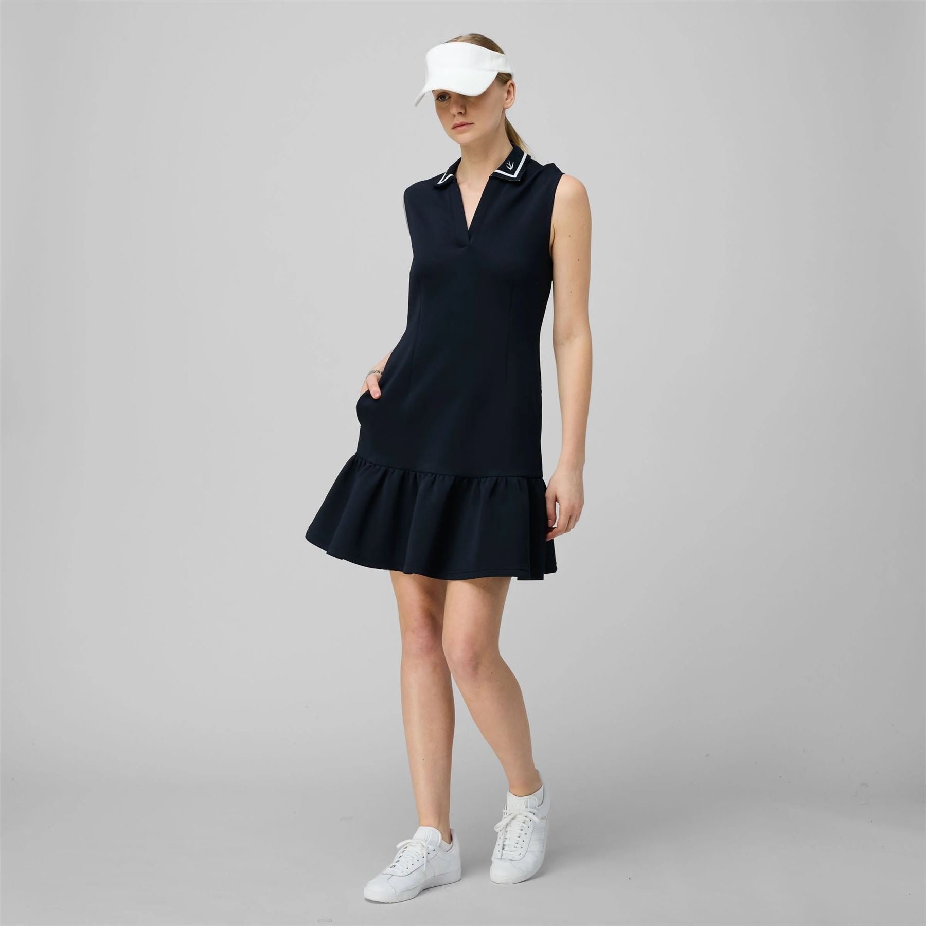 Womens Airloft Ruffle Hem Dress Navy/White