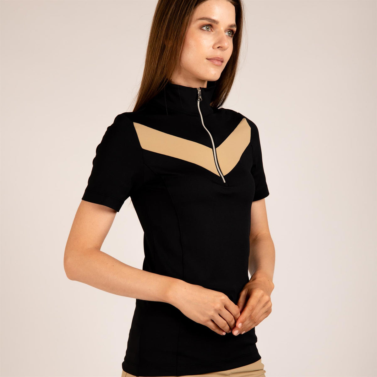 Womens The Carrie Short Sleeve Top Black/Khaki