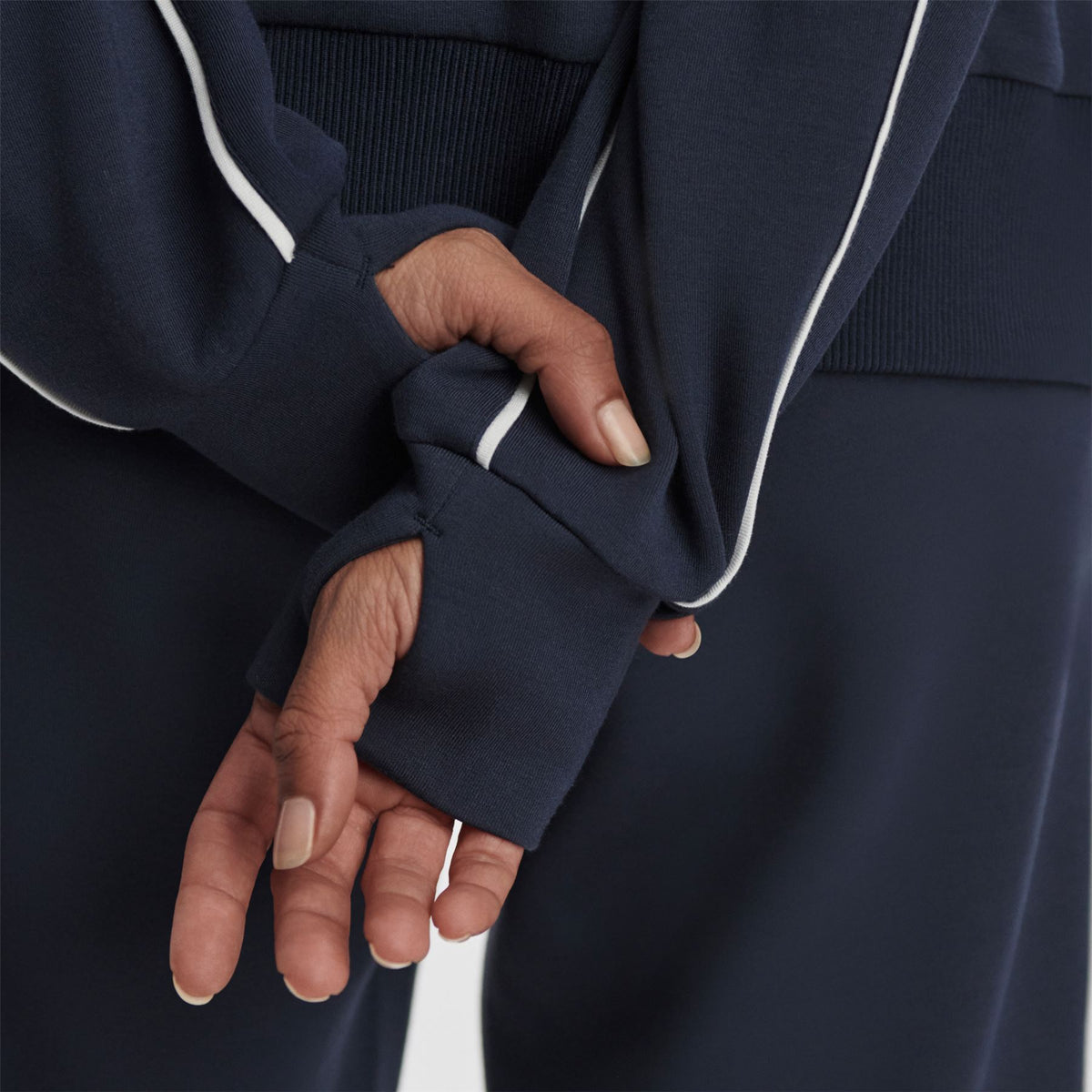 Womens Gia Zip Through Hooded Sweat Navy/White