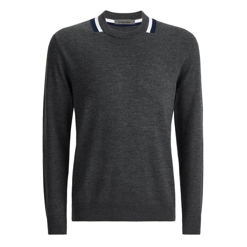 Colorblock Merino Wool Crew Neck Sweater Charcoal - AW24