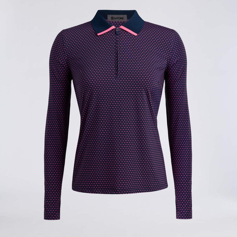 Womens 2 Silky Tech Nylon LS Quarter Zip Polo Twilight/Knockout Pink