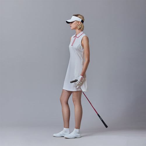 Quarter Zip Polo Dress White/Sport Red