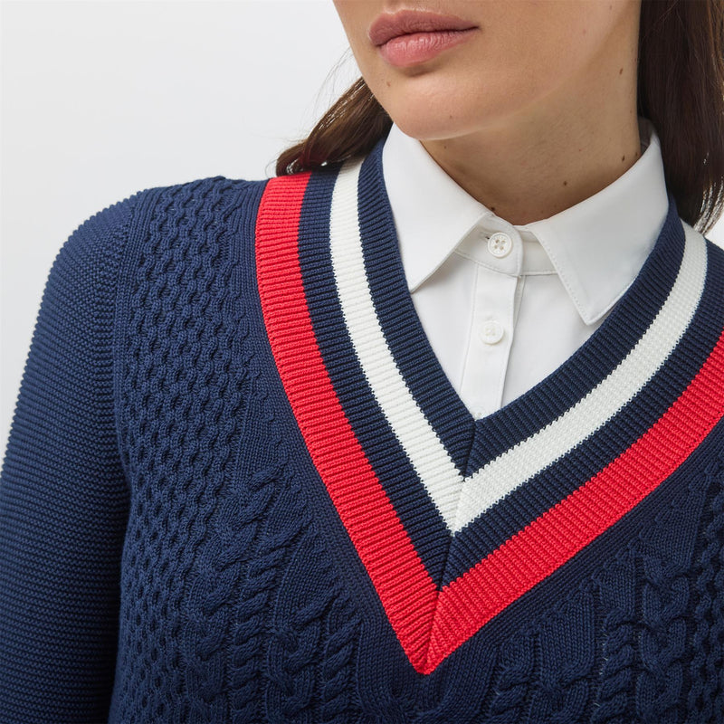 Womens Preppy Deep V Sweater Navy