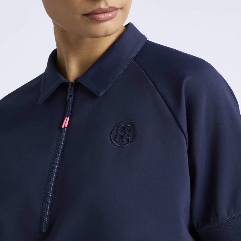 Womens Cropped Stretch Scuba Quarter Zip Polo Twilight