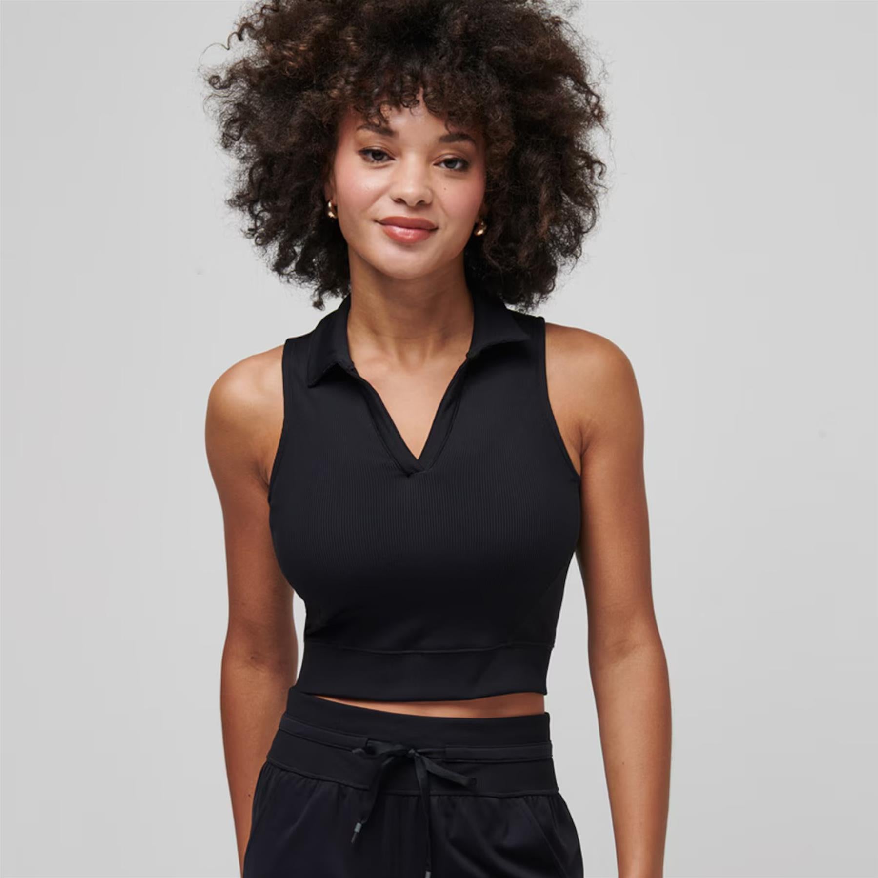 Womens Moveknit Sleeveless V-Neck Polo Black