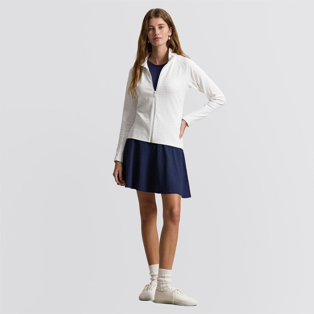 RLX Womens Active Cable Knit Full Zip Sweatshirt Ceramic White