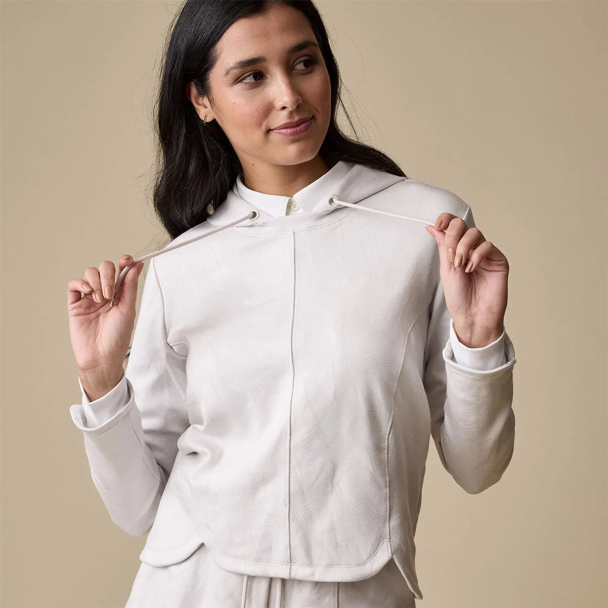Womens Tulip Hoodie Cream Debossed Crane