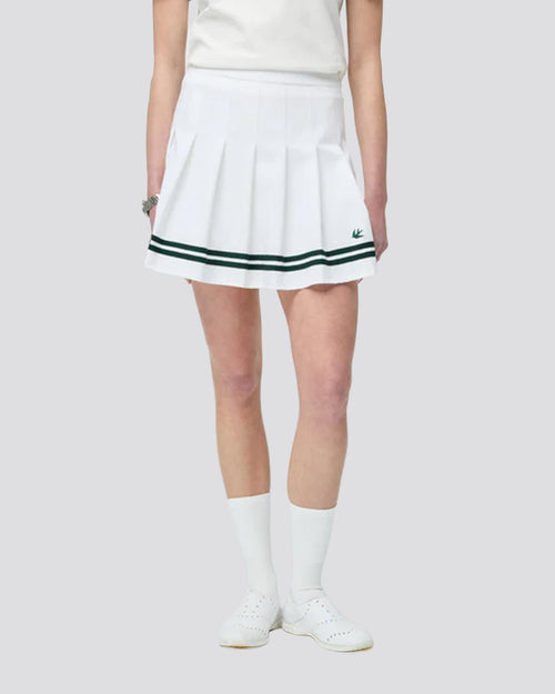 Womens Ribbon Pleated Skirt White/Pine Green