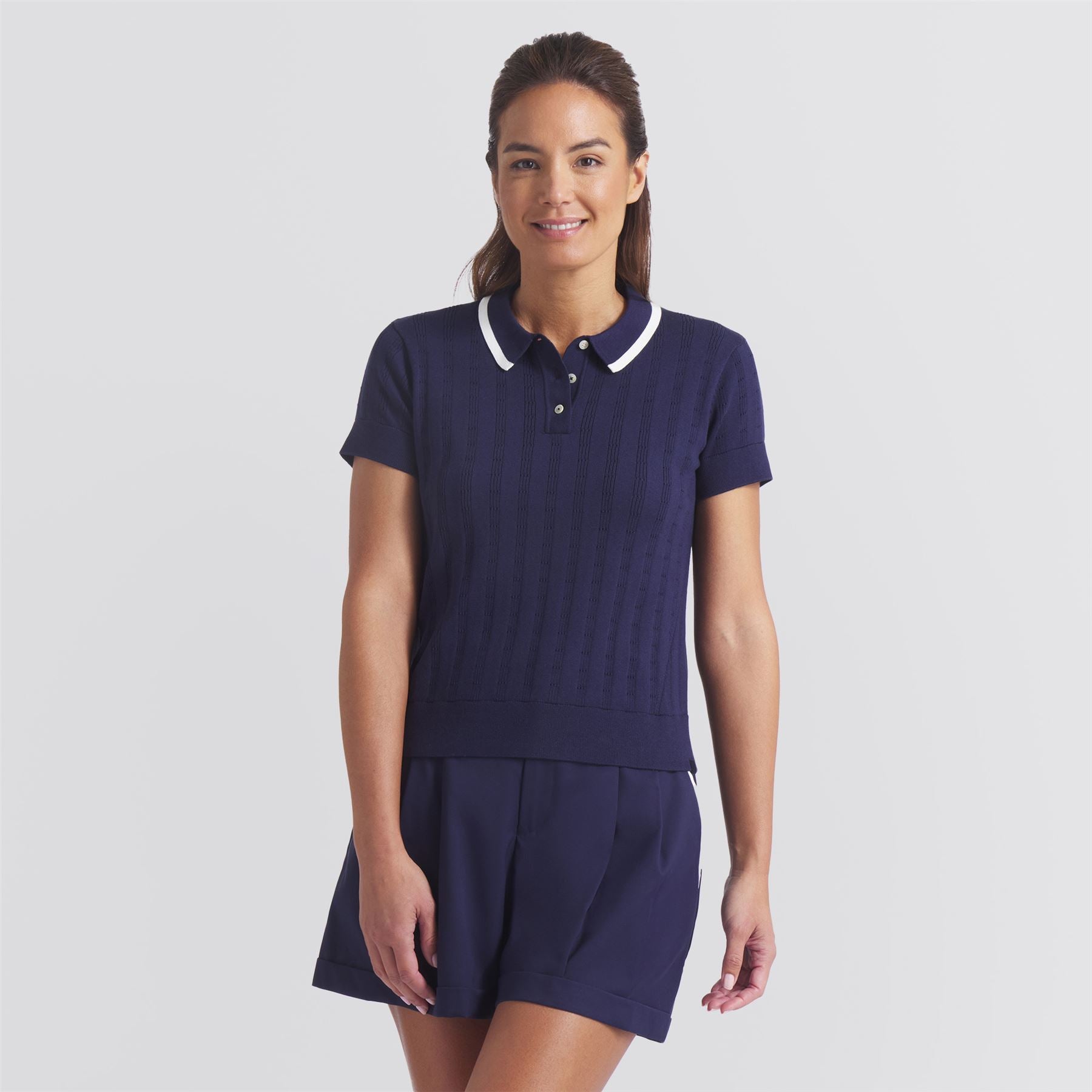 x AP Womens Pointelle Polo Deep Navy