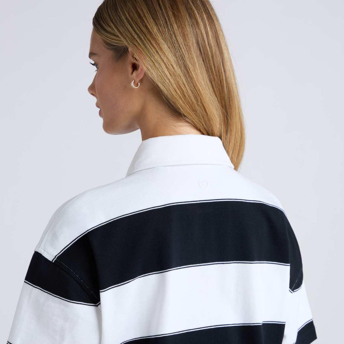 Womens Striped IT Boxy Rugby Polo Snow/Onyx