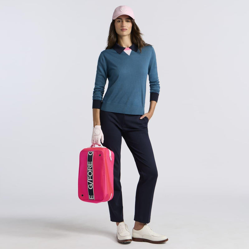 Womens Colour Block Merino Wool Sweater Marine Teal