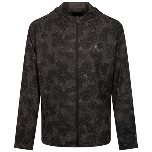 Solana Printed Hooded Full Zip Windbreaker Black Monstera