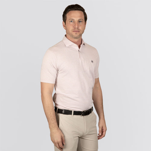 Albatross Stripe Cotton-Blend Pique Polo Faded Scarlett