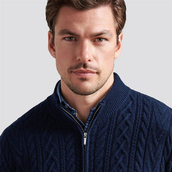 Peter Millar Crescent Ridge Cable Quarter Zip Sweater Navy