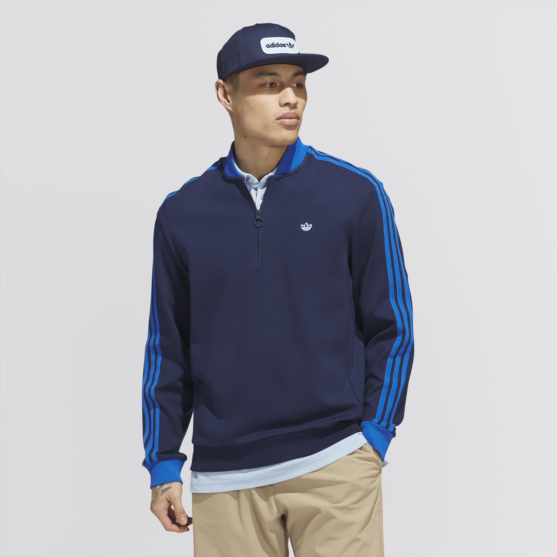 Three Stripes Quarter Zip Night Indigo