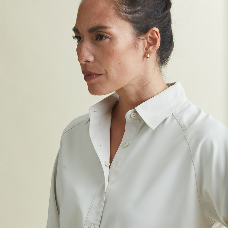 Womens Raglan Button Up Shirt Silver Birch