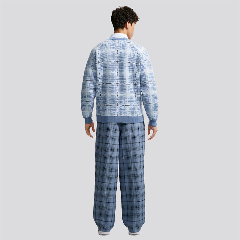 Tartan Loose Cardigan Work Blue