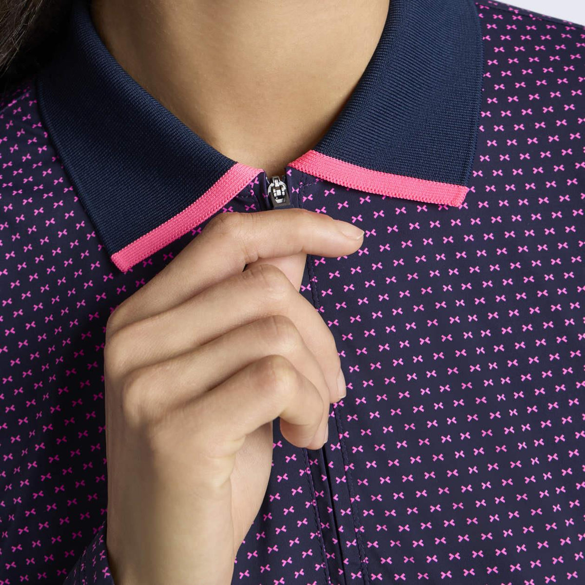 Womens 2 Silky Tech Nylon LS Quarter Zip Polo Twilight/Knockout Pink