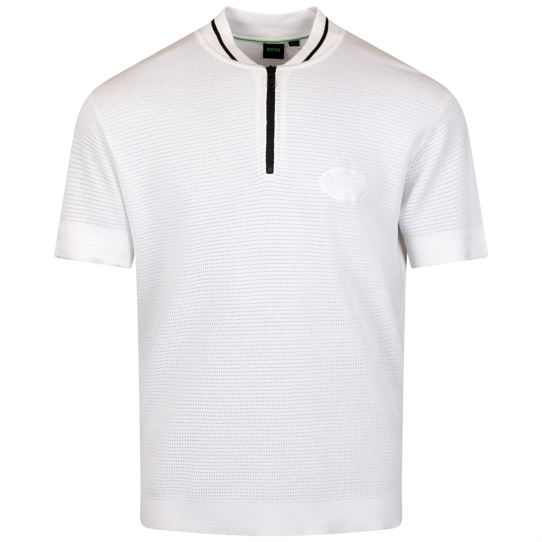 Mesh Heritage Quarter Zip Polo White