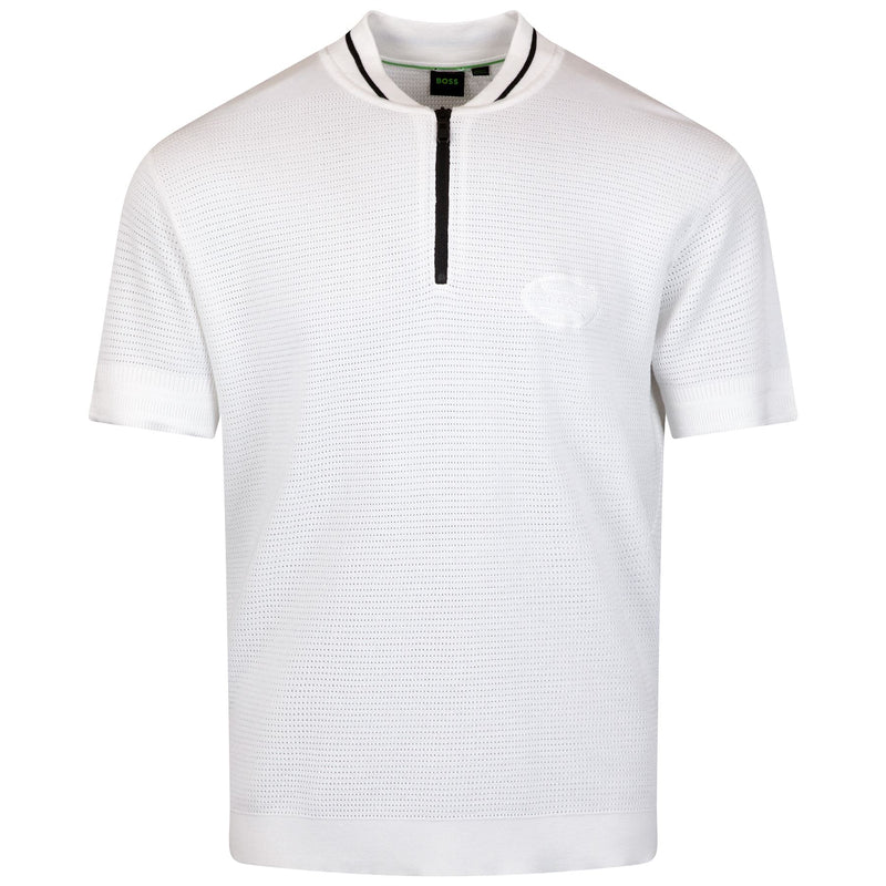 Mesh Heritage Quarter Zip Polo White