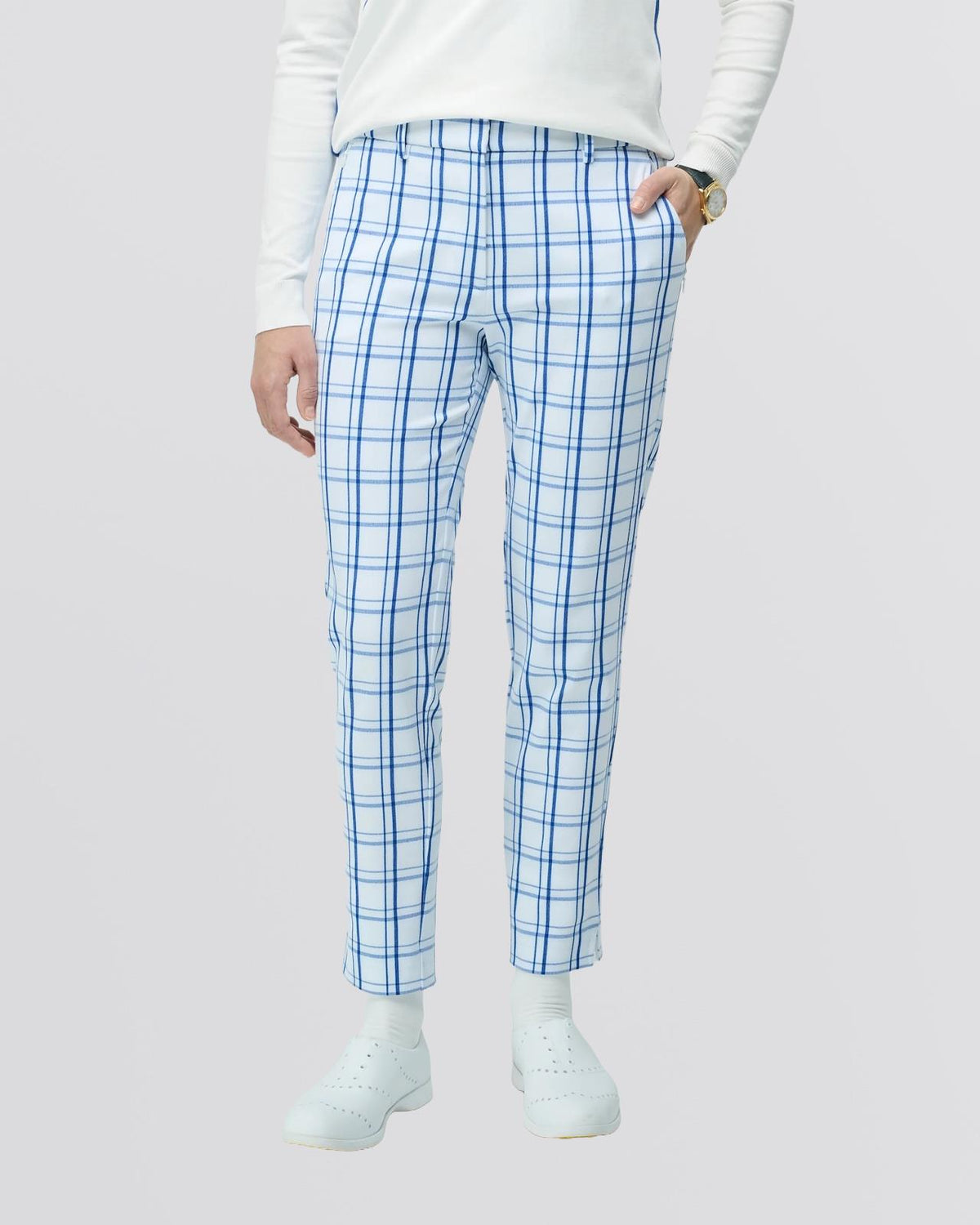Womens Match Point Check Pant White/Blue Check