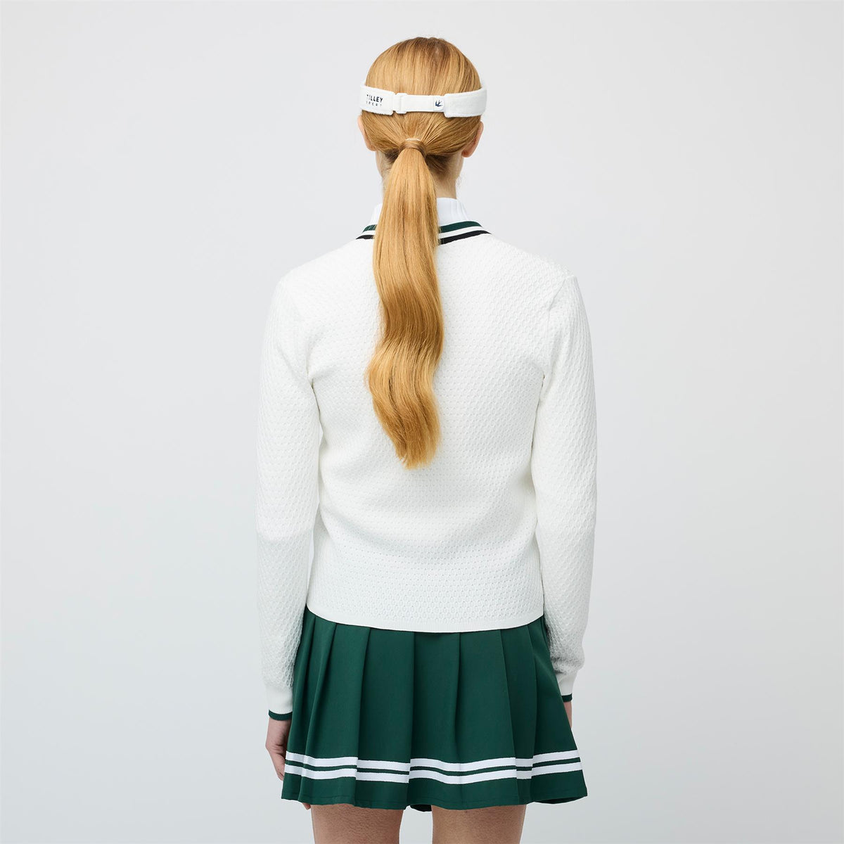 Womens T Cardigan White/Pine Green