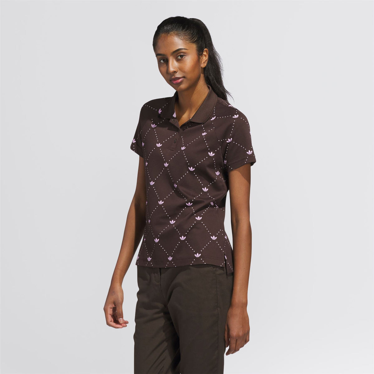 Womens Originals Printed Trefoil Polo Dark Brown/Bliss Lilac