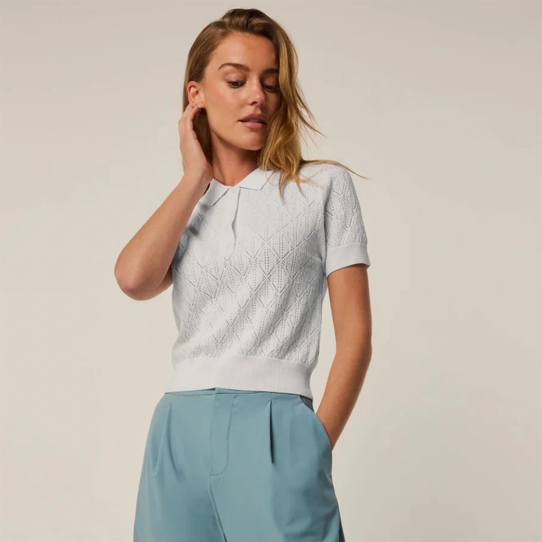 Womens Pointelle Bardot Sweater Polo Arctic