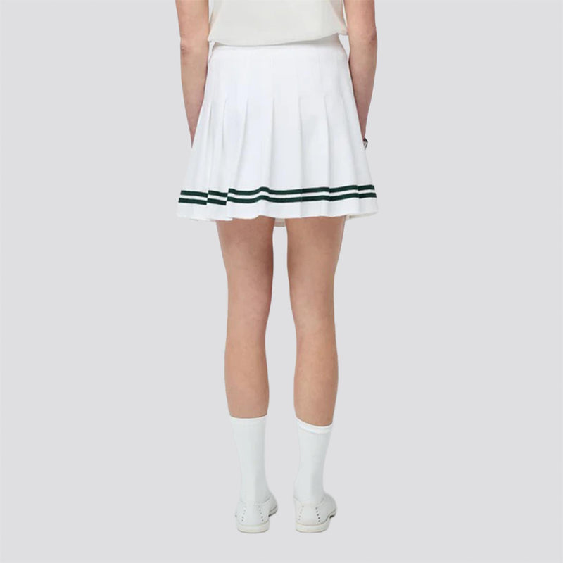 Womens Ribbon Pleated Skirt White/Pine Green